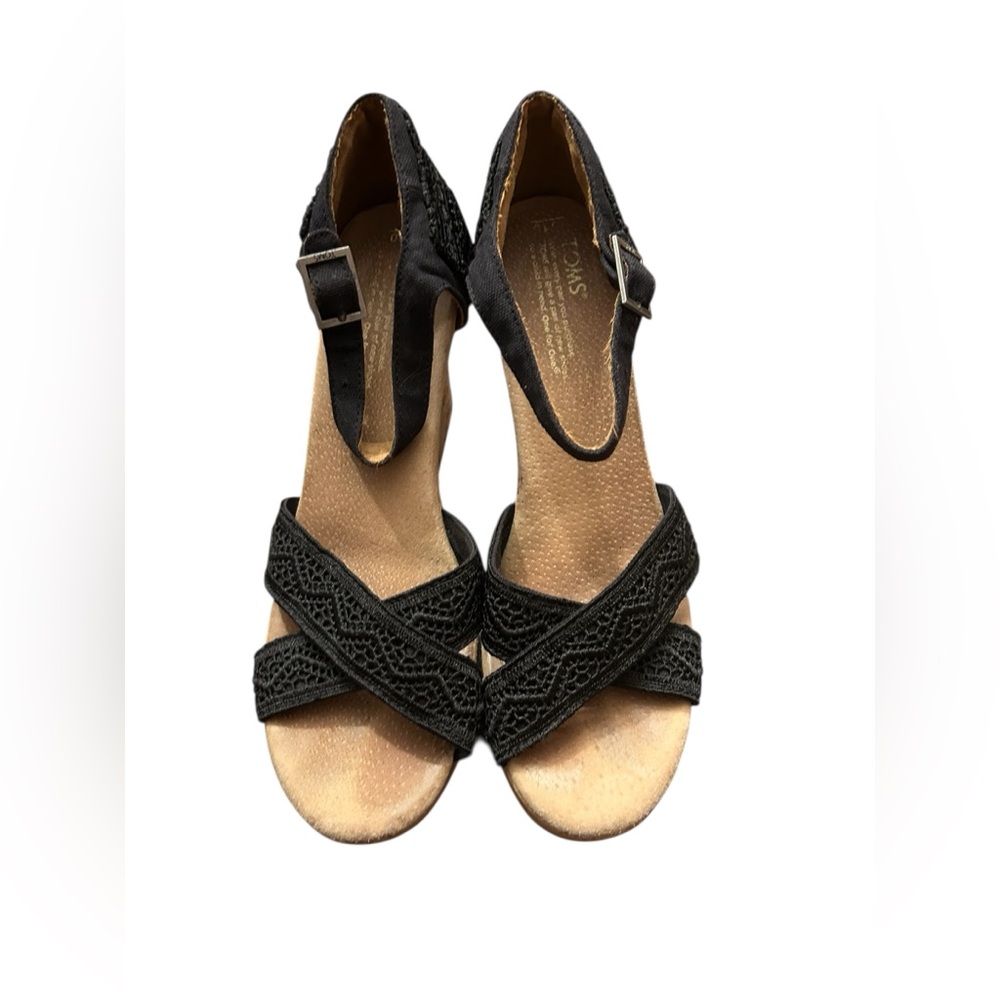 Toms Black Crochet Woven Wedge Sandals